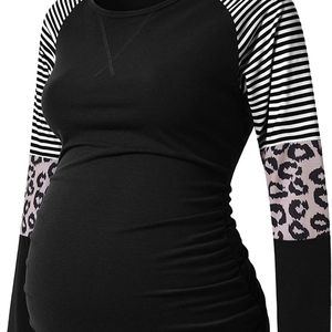 Bhome Maternity T-Shirt Colorblock Baseball Tee Casual Pregnancy Tunic